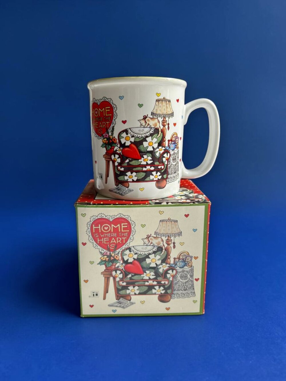 RARE VINTAGAE Mary Engelbreit ME Coffee Mug Tea Cup Hearts Handle NOS